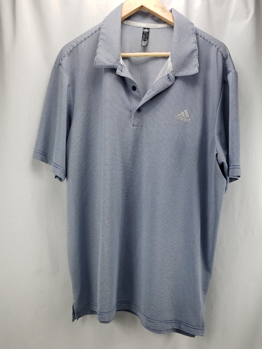 Adidas Golf Pin Stripe Polo Shirt Blue White Men's Size XL